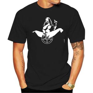 Camisetas masculinas camisetas de algodão de algodão de cor sólida cor de manga curta de manga curta de manga curta pentagrama satanás casuais o pescoço estilo hip hop tops