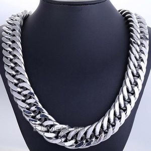 Łańcuchy prezent mody 22 mm ciężki srebrny kolor podwójny krawężnik Rombo Men Chain Boy 316L Naszyjnik ze stali nierdzewnej 18-36-calowy biżuteria DLHN55Chain