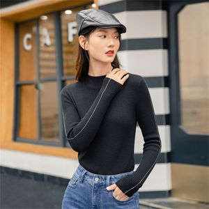 Inman Winter Arrivals Inner Half High Neck Slim Huveed Long Sleeve Wool Women's Sweater 201222