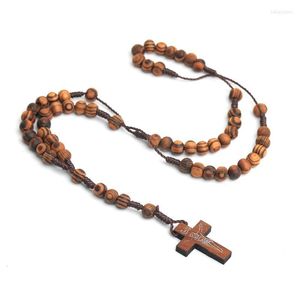 Pendant Necklaces Natural Wood Grain Cross Necklace Rosary Catholic Christian Religious Jewelry For Women Hip Hop Men Crucifix Goth
