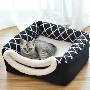 2 In 1 Cat Tent Cave Bed Soft Indoor Enclosed Covered Pet House Cozy Kitten Sleep Beds for Dog Puppy with Removable Cushion 220323