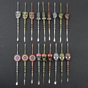 Smoking Wax Dab Cleaner Tools Hook Earpick Dabber Tool Cleaning PP Bag Packing 6 Stylers Wax Dabbers Skull Badge Mask Man Shovel Tips For Paste Grease Dry Herb Soild