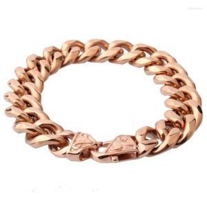 Link Chain Xmas Gift Fashion 12/15MM Stainless Steel Rose Gold Color Cuban Curb Mens Womens Bracelet Bangle Jewelry 7"-11" Hand Ma