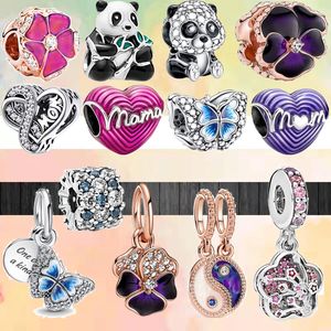 925 Armband-Charms für Pandora-Charm-Set, Originalverpackung, modischer bunter Schmetterling, süßer Panda, Liebe Mama, europäische Perlenkette, Charms-Schmuck