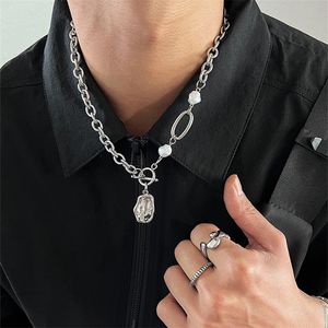 Niche Cold Wind Stitching Necklace Heterosexual Irregular Fold Pendant Pearl Hip Hop Clavicle Chain Street All-match Jewelry