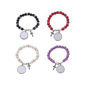 Party Favor Blank Rosary Metal Jewelry Bracelet Heat Transfer Cross DIY Drawing Spot Bracelet 4 colors