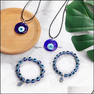 Wholesale deep of blue eyes resale online - Pendant Necklaces Pendants Jewelry Antique Deep Sea Blue Evil Eye Necklace Turkish Choker Glass Eyes Leather Rope Dhjlm
