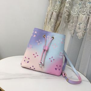 Bolsas gradiente de luxo bolsa neonoe bucket feminino letra de flores ombro de couro genuíno