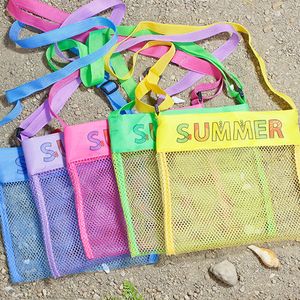 Party Seashell Beach Collecting Tote Bags Färgglada Mesh Beach Bag för barn Sommarferie Simning Spela upp Storagebag