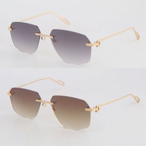 Latest Fashion Metal Large Square Rimless Sunglasses Women T01130 Sun Glasses Men Luxury Protection Driving Fashion Designer Pairing bag Adumbral Size 60-20-145MM