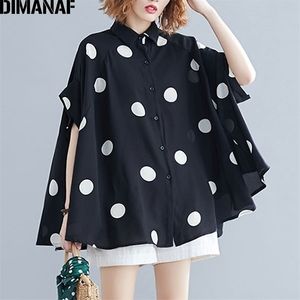 DIMANAF Plus Size Women Blouse Shirt Big Size Summer Casual Lady Tops Tunic Print Polka Dot Loose Female Clothes Batwing Sleeve 210326