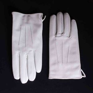 メンズ本物の革のリアルレザー冬の温かい白い儀式の短い手袋警察手袋t220815