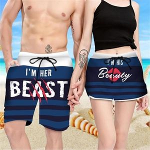 Couple Matching Beauty and Beast 3D Printed Casual Shorts Men Women Fashion for Couple Outfit Beach Shorts Drop W220617