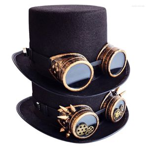 Berets Vintage Black Steampunk Top Hat Gear Glasses Punk Gothic HeadWear Holiday Party Decoration Halloween AccessoriesBerets