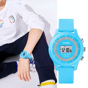Красочные светодиодные дети электронные часы детские наручные часы 5bar водонепроницаемые цифровые спортивные часы для мальчиков девушек