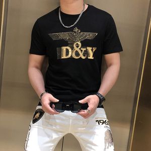 2022 Summer New Popular Style Men's T-Shirts Western Style Letter Embroidery Eagle Hot Diamonds Design Short Sleeve Round Neck Mercerized Cotton Black White Tees M-4XL