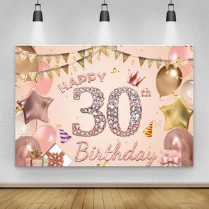 Party Decoration Rose Gold Birthday Background Cloth Balloons Ribbons Glitters Letter Pography Backdrops Happy Decor