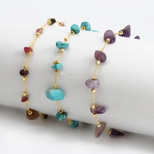 Färgglada naturstensträngar Guldkedja armband grus stenarmband smycken för kvinnor gåva