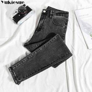 Band Jeans Female Denim Pants Black Color Womens Donna Stretch Bottoms Skinny For Women Trousers Plus Size 210608