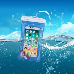 1pc cep telefonu su geçirmez çanta hava yastığı ile büyük karikatür dokunabilir ekran yüzme dalış kapağı yağmur geçirmez kabuk sızdırmazlık çantası