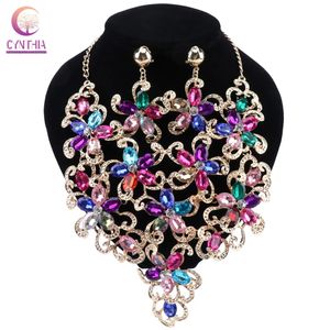 Fashion Rhinestone Bridal Jewelry Sets Party Wedding Costume Earrings Necklace Set for Brides Flower Jewelry Gifts