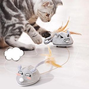 Cat Toys Interactive Toy Electronic Mice Pet för katter som spelar spel USB -laddningsbar kattunge med fjädertillbehörskatt