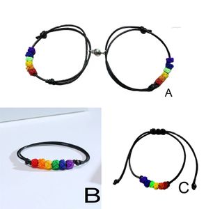 Gay Lesbian LGBT Pride Rope Bracelet with Rainbow Knot Beaded Accessory Wristband Adjustable Men Women Unisex Gift