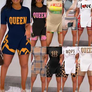 EINZELHANDEL 2022 Sommer Designer Damen Trainingsanzüge 2 Stück Hosen Set Brief Druck Split Saum Kurzarm Shorts Sets Sweatsuit