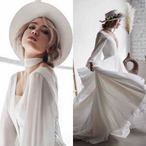 Bohemian A Line Abiti da sposa con maniche Abiti da sposa donna 2022 Elegante Backless Summer Simple Beach Robe de Mariage