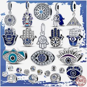 Perle di fascino in argento 925 ciondolano mano di Fatima mano di Hamsa perline Pandora Charms braccialetto accessori gioielli fai da te