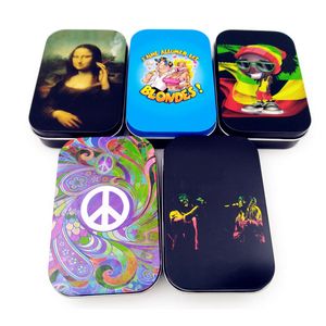 Metal Smoke Tobacco Container Cartoon Style Dry Herb Storage Box Multi-Use Smoking Accessory Moistureproof Stash Jar Cigar Cigarette Tin Vial Case for Storing Goods