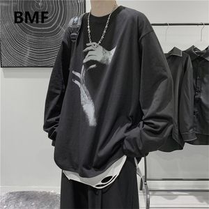 Güz Uzun Kollu T-shirt Moda Gevşek Ulzzang Baskı Tops Hip Hop Boy T Shirt Erkek Giyim Kore Tarzı Giysileri 220318