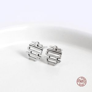 Stud Real 925 Sterling Silver karaktär lycka ord örhängen för kvinnor år kinesisk stil retro gifta sig med smycken öron studsstud