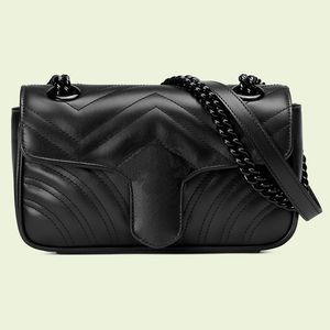 446744 Marmont voll schwarze Umhängetaschen Damen Designertasche Top-Qualität Größe 22X14X6cm