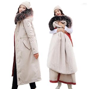 Women's Down Parkas 2022 Winter Cotton Pad Long Paragraph Slim Plus Velvet Thick Coat Large Fur Collar coats1