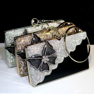 Borse da sera Borsa a mano in cristallo Totes Pochette di lusso Farfalla da donna Spalla da sposa Borse da festa a catena con strass in vera pelleSera