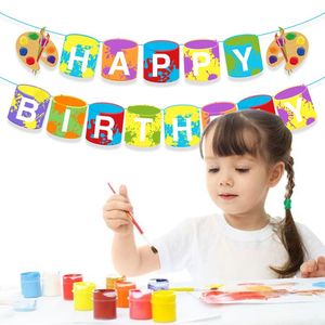 Party Decoration Art Painting Graffiti Theme HAPPY BIRTHDAY Hanging BANNER Disposable Tableware Sets Balloons Baby Shower Decors