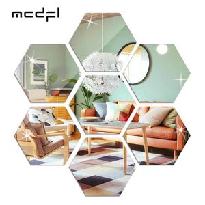 MCDFL Hexagon Acrylic Mirror Wall Stickers Decorative Tiles Self Adhesive Aesthetic Room Home Korean Decor Shower Makeup Panel 220716