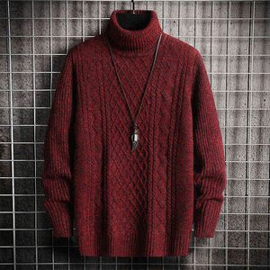 Autumn 2022 Mężczyźni Nowa moda z dzianiny wysokiej szyi Slim Fit Dwa lapów Diamond Jacquard Sweter długi sweter L220730