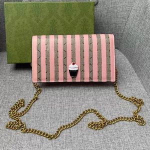 Fashion Shoulder Chain Bags Pink Stripes Purse Blue Old Flower Wallets Crossbody Clutch Bag Canvas Genuine Leather Fold Card Bag Coin Pouch Top Quality With Box