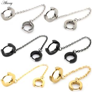 Hoop & Huggie Alisouy 2pcs Stainless Steel Frosted Scrub Piercing Ear Clip Earrings For Men Women Circle Link Chain Earring Party JewelryHoo