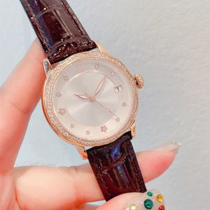 Orologio da donna alla moda Cassa in acciaio inossidabile 35mm 316 Cinturino in pelle Movimento meccanico Vetro zaffiro Specchio Antigraffio Orologi di design con diamanti impermeabili 22