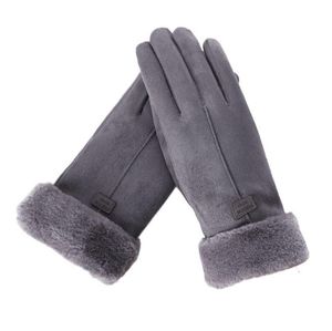 Five Fingers Gloves 2022 Luxury Suede Mitts Full Finger Mittens Right Index Screen Glove Velvet Thick Women Winter Warm