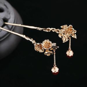 Wholesale copper clips resale online - Hair Clips Barrettes Vintage Apricot Blossom Camellia Flower Stick Hairpin Women Banquet Metal Pins Wedding Jewelry AccessoriesHair