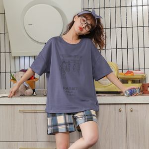 Bzel Summer Sleepwear 코튼 여성 잠옷 세트 만화 소녀 홈 슈트 반바지 귀여운 Pijamas 캐주얼 잠옷 잠옷 2pcs W220328