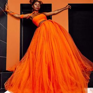 Trend oranje gezwollen split lange vrouwen tule rok weelderig mesh ball jurken elasti258Z