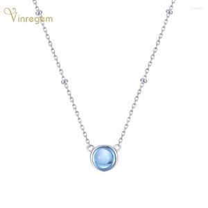 Vinregem Vintage 100% 925 Sterling Silver Round Cut Blue Topaz Gemstone Pendant Necklace Engagement Fine Jewelry Wholesale Chains Morr22