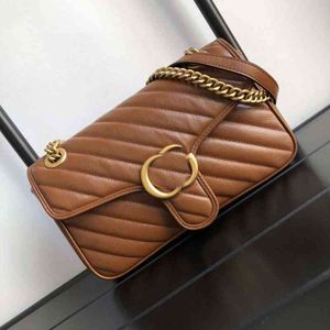 Klassisk karamellfärg Fashion Stripe Line One Shoulder Messenger Chain Bag Mini