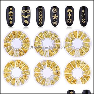 Nail Art Decorations Salon Health Beauty 3D Gold Metal Rivets Round Heart Decoration Nails Sticker Manicure Diy Accessories 17 Styles Drop