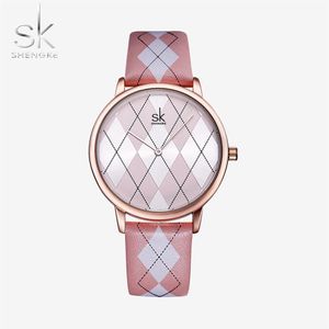 Wholesale watch leather women for sale - Group buy cwp Shengke Women Watch Plaid Leather Girl Wristwatch Lady Brand Wristwatches Clock Montres Femme Reloj Mujer2533